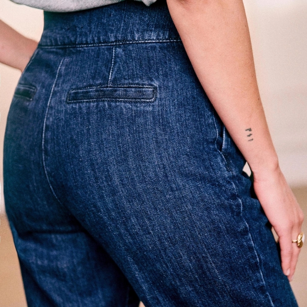 Nwt! Sezane Franky high waist trousers denim - Picture 2 of 9